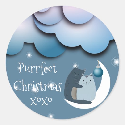 Purfect Weihnachtskatzen auf dem Mond Runder Aufkleber (Vorderseite)