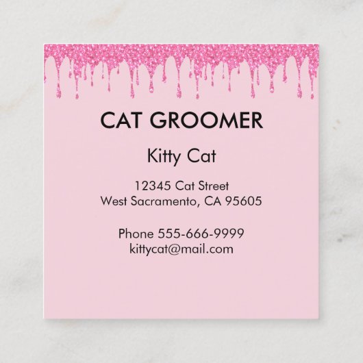 Purferct Cat Groomer Sitter Rosa Glitzer Dripping Quadratische Visitenkarte (Rückseite)