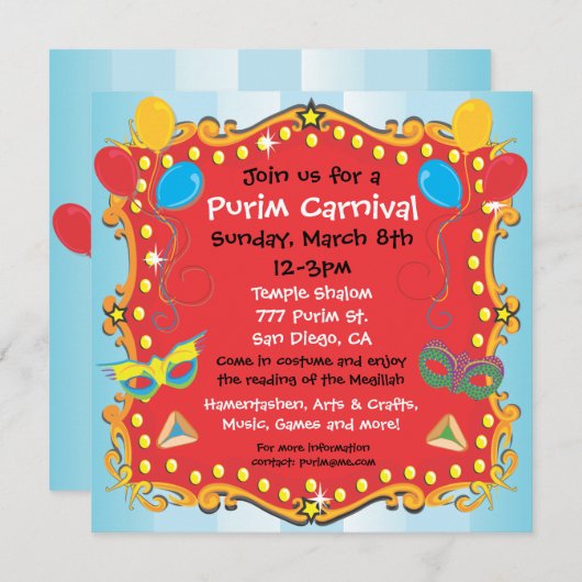 Purim Carnival Party Einladung Poster (Vorne/Hinten)