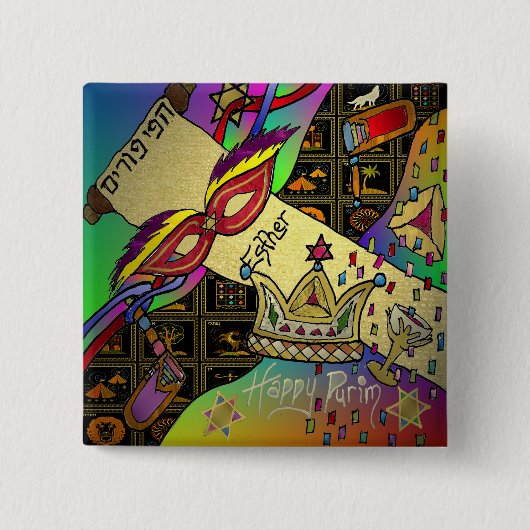 Purim Esther Celebration Art Print Square Button (Vorderseite)