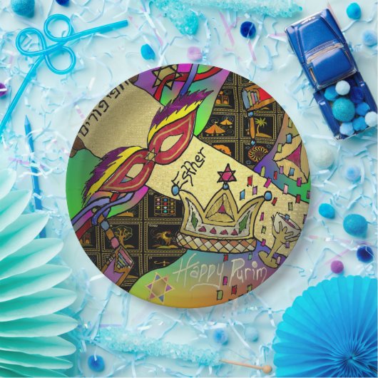 Purim Esther Celebration Dark Art Print Pappteller (Party)