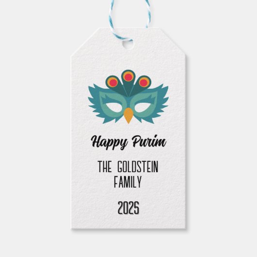 Purim Eule Maskerade Kostüm Familienname Geschenkanhänger (Vorderseite)