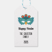 Purim Eule Maskerade Kostüm Familienname Geschenkanhänger (Rückseite)