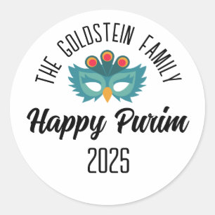 Purim Eule Maskerade Kostüm Familienname Runder Aufkleber