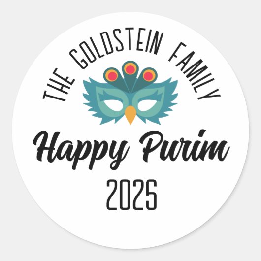 Purim Eule Maskerade Kostüm Familienname Runder Aufkleber (Vorderseite)