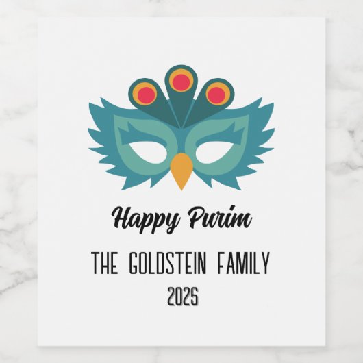 Purim Eule Maskerade Kostüm Weinetikett (Einzelnes Label)