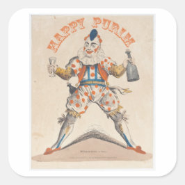 Purim. Glücklicher Clown. Lechaim Quadratischer Aufkleber