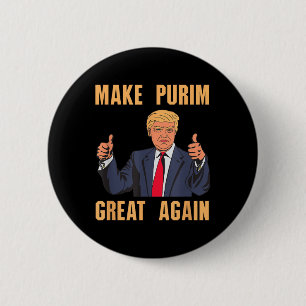 Purim Groß machen, wieder lustig Trump Kostüm Hebr Button