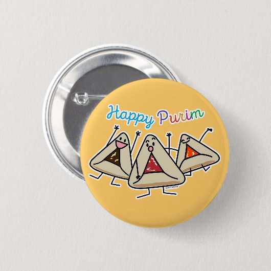 Purim hamantaschen Gebäck Sameach Oznei Haman Button (Vorne & Hinten)