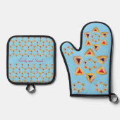 Purim Hamantaschen Personalizable Blue Ofenhandschuh & Topflappen-Set (Vorderseite)
