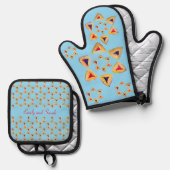 Purim Hamantaschen Personalizable Blue Ofenhandschuh & Topflappen-Set (Vorderseite/Rückseite)