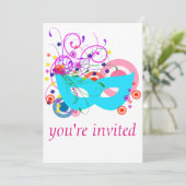 Purim Mask und Wirbel Einladung (Stehend Vorderseite)