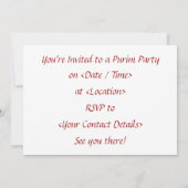 Purim Masken u. Hamentashen Einladung (Rückseite)