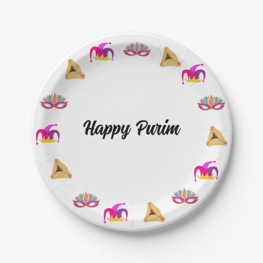 Purim Masquerade Hat and Hamentashen Paper Plate Pappteller (Vorderseite)