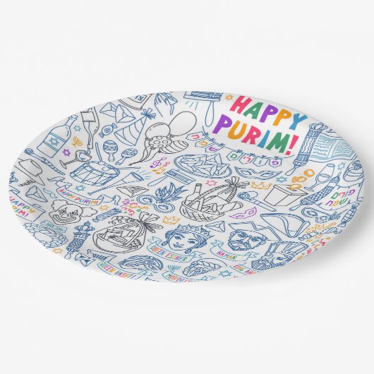 Purim Party Teller - Festliche jüdische Designs (Schrägansicht)