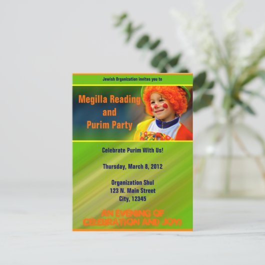 Purim Postcard Einladungspostkarte (Stehend Vorderseite)