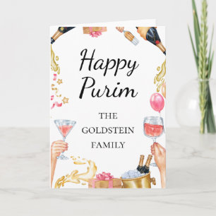 Purim Rotwein Champagner Getränke Mishloach Manot Feiertagskarte