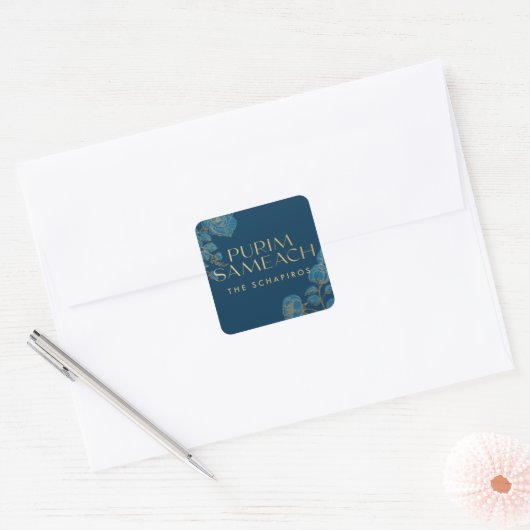 Purim Sameach-Etiketten für Mishloach-Manot Quadratischer Aufkleber (Umschlag)