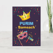 Purim Sameach Festive Mask und Noise Maker Karte (Vorderseite)