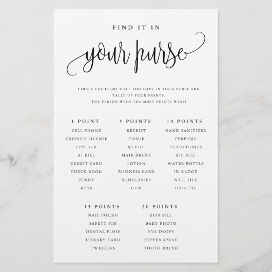 Purise Scavenger Jagd Brautparty Game Paper Card Flyer (Vorne)