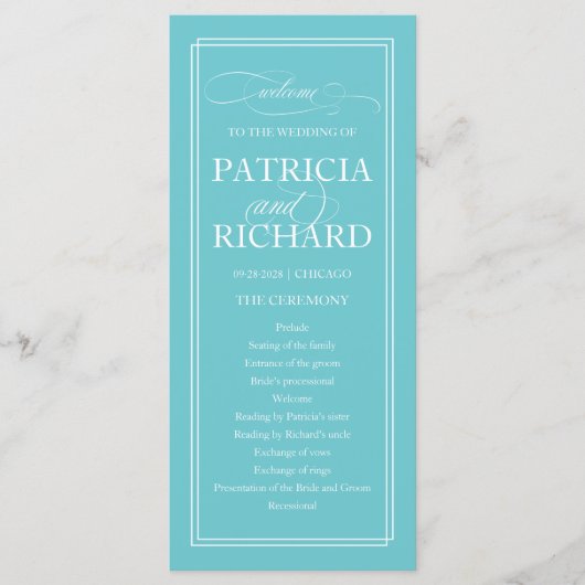 Purist Blue Elegant Hochzeitsfeier Programm (Vorderseite)