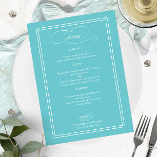 Purist Blue Elegante Wedding Menu Menükarte
