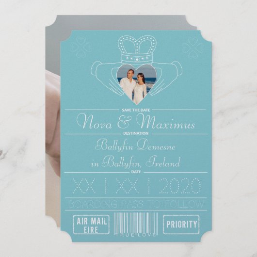 Purist Blue Save the Date Claddagh Foto Frame (Vorne/Hinten)