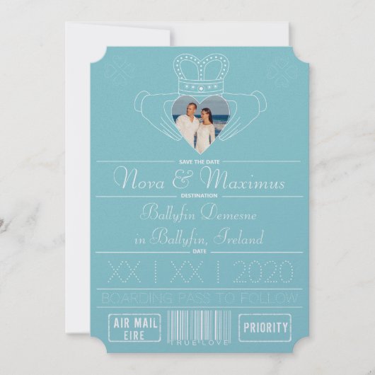 Purist Blue Save the Date Claddagh Foto Frame (Vorderseite)