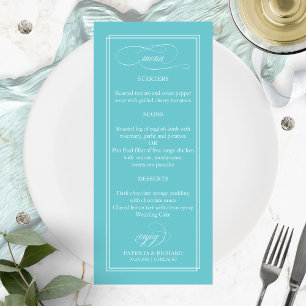 Purist Blue Simple Elegant 4x9 Hochzeitsmenü Menükarte