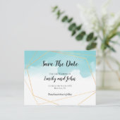 Purist Blue Wassercolor Geometric Save the Date Postkarte (Stehend Vorderseite)