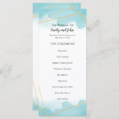 Purist Blue Watercolor Gold Geometric Line Hochzei Programm (Vorne/Hinten)