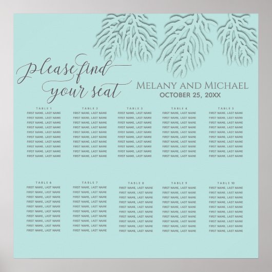 Puristisch blau mit romantischer Korallenkalligrap Poster (Vorne)