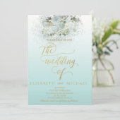 Puristisch-blauromantische Goldkalligrafie Einladung (Stehend Vorderseite)