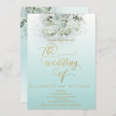 Puristisch-blauromantische Goldkalligrafie Einladung (Vorne/Hinten)