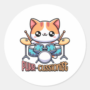 Purkussionist Niedlicher Schlagzeuger Cat Pun Runder Aufkleber
