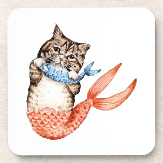 Purmaid Cat Mermaid Getränkeuntersetzer (Vorderseite)