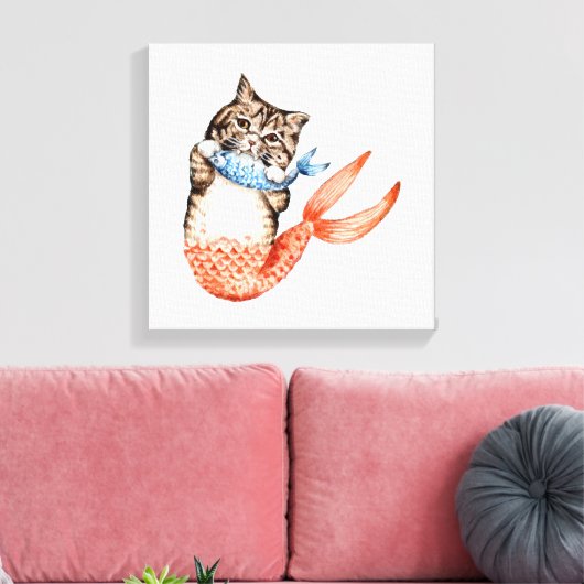 Purmaid Cat Mermaid Leinwanddruck (Insitu (Wohnzimmer))
