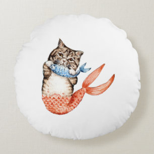Purmaid Cat Mermaid Rundes Kissen