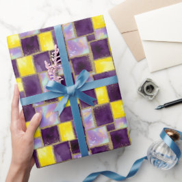 Purpel und Gelb | Moderne Imitate Glitzer & Opal Geschenkpapier