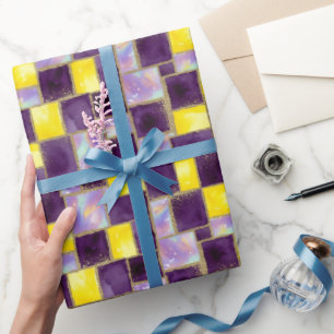 Purpel und Gelb   Moderne Imitate Glitzer & Opal Geschenkpapier