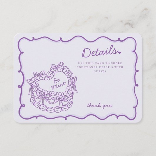 Purpl Bow Retro Herz Coquette Kuchen Details Beila Begleitkarte (Vorderseite)