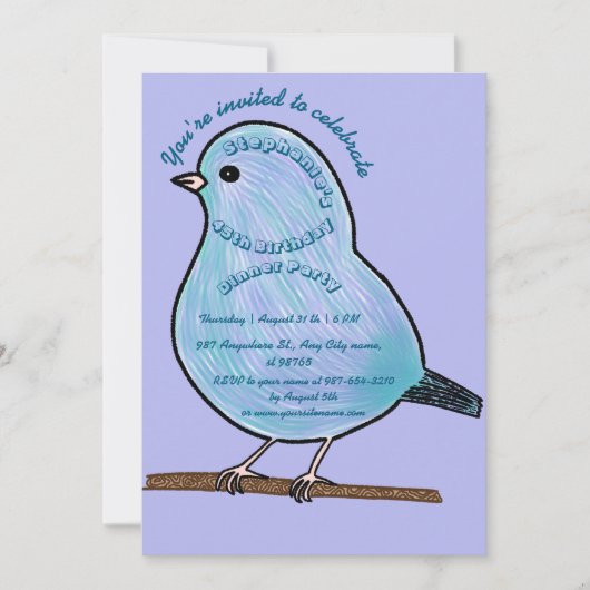 Purple 45th Birthday Cute Bird Dinner Party Einladung (Vorderseite)