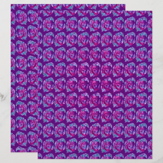 Purple Abstract Roses Scrapbook Paper 2-Sided Page (Vorne/Hinten)