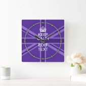 Purple Accent Keep Calm And Your Text Union Jack Quadratische Wanduhr (Zuhause)