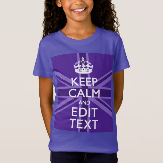 Purple Accent Keep Calm And Your Text Union Jack T-Shirt (Vorderseite)