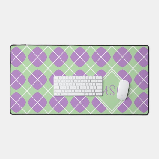 Purple Agyle Pastel Mint Modern Monogram Schreibtischunterlage (Tastatur & Maus)