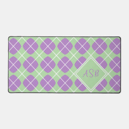 Purple Agyle Pastel Mint Modern Monogram Schreibtischunterlage