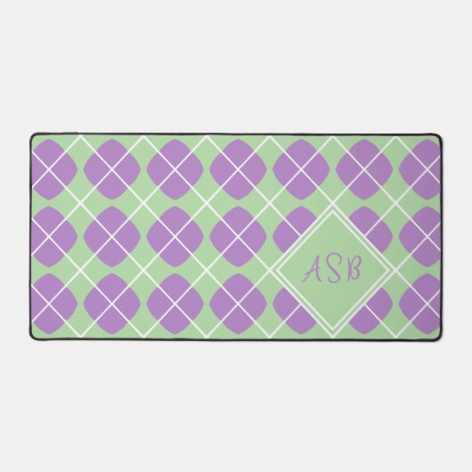 Purple Agyle Pastel Mint Modern Monogram Schreibtischunterlage (Vorderseite)