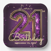Purple Amethyst Crystal Gold 21st Birthday Pappteller (Vorderseite)
