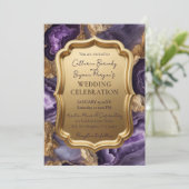 Purple Amethyst & Gold Agate Geode Ornate Wedding Einladung (Stehend Vorderseite)